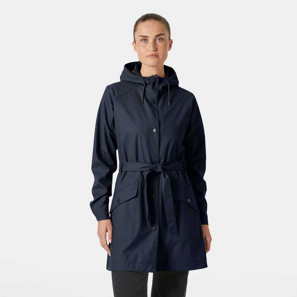 HELLY HANSEN Navy Blue Kirkwall II Hooded Belted Raincoat Longline Trench Coat